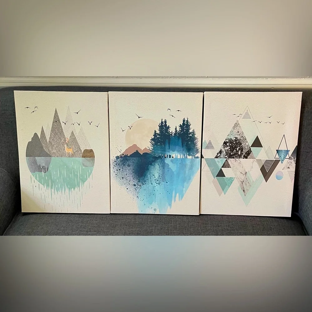 NEW Abstract Geometry Mountain Wall Artworks, 3 Panels, 12x16 inch, 3 Piece Set. - Picture 4 of 11